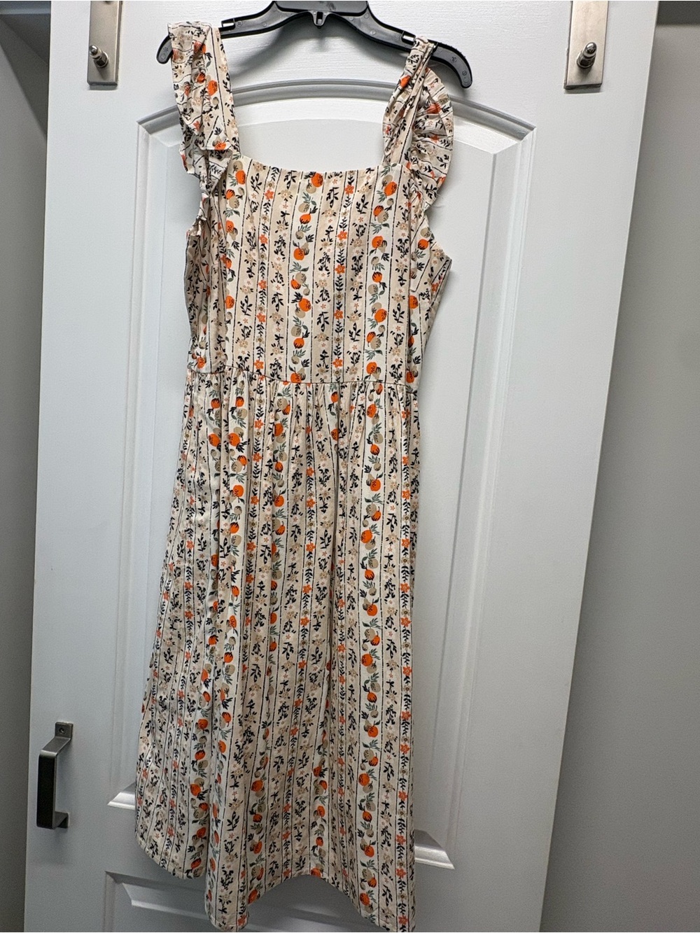 Ann Taylor Factory Cream Sundress with Orange Floral Print and Navy Detailing